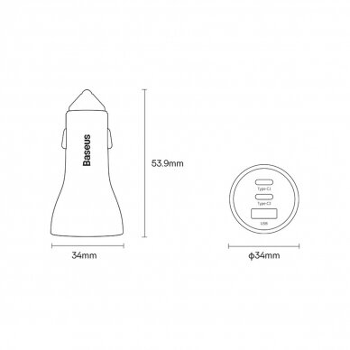 Baseus Golden Contactor Pro USB-A car charger + 2x USB-C 65W blue (CGJP010003) 21