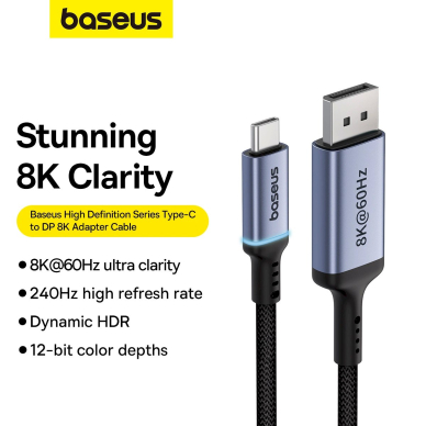 Baseus High Definition Series USB-C to DisplayPort 1.4 8K 60Hz Unidirectional Kabelis 2m - Juodas 10