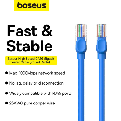 Baseus High Speed ​​Cat 6 RJ-45 1000Mb/s Ethernet Kabelis 3m round - blue 11