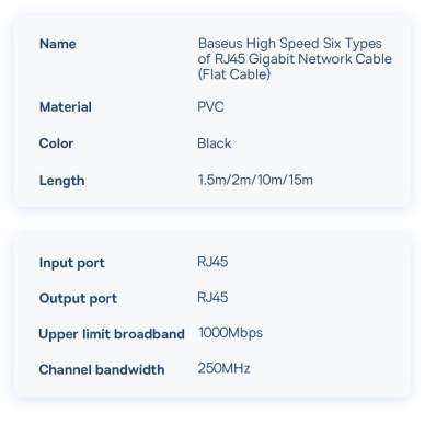 Baseus high Speed Six types of RJ45 Gigabit network cable (flat cable)10m Black 20