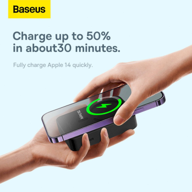 Baseus Magnetic Mini 20000 mAh 20W Powerbank - Juodas + USB-C / USB-C Kabelis 12