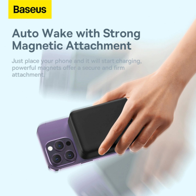 Baseus Magnetic Mini 20000 mAh 20W Powerbank - Juodas + USB-C / USB-C Kabelis 14