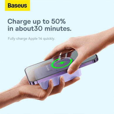 Baseus Magnetic Mini 20000 mAh 20W Powerbank - violetinis + USB-C / USB-C Kabelis 10