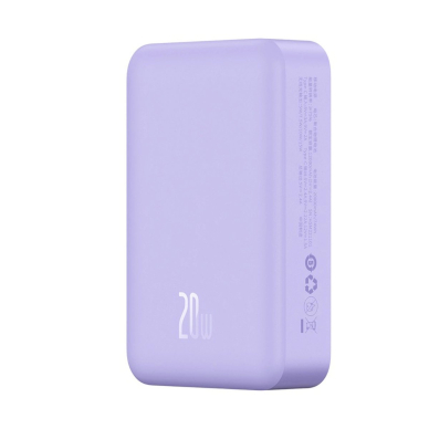 Baseus Magnetic Mini 20000 mAh 20W Powerbank - violetinis + USB-C / USB-C Kabelis 5