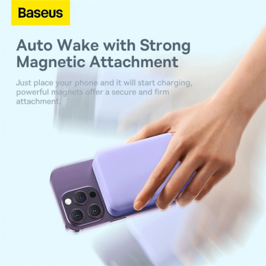 Baseus Magnetic Mini 20000 mAh 20W Powerbank - violetinis + USB-C / USB-C Kabelis 8