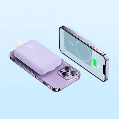 Baseus Magnetic Mini Induction Powerbank 10000mAh 20W - violetinis + USB-C - USB-C Kabelis 10