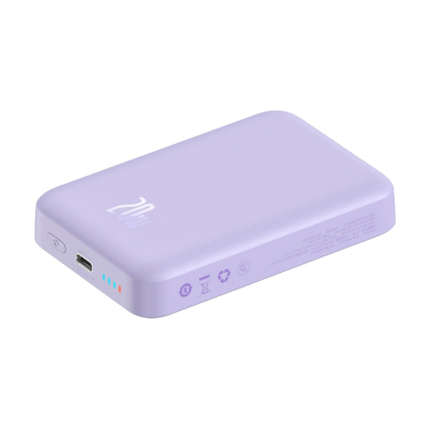 Baseus Magnetic Mini Induction Powerbank 10000mAh 20W - violetinis + USB-C - USB-C Kabelis 2