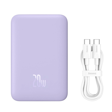 Baseus Magnetic Mini Induction Powerbank 10000mAh 20W - violetinis + USB-C - USB-C Kabelis 4