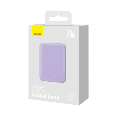 Baseus Magnetic Mini Induction Powerbank 10000mAh 20W - violetinis + USB-C - USB-C Kabelis 7