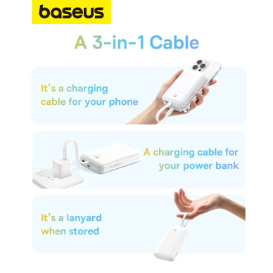 Baseus Magnetic Mini MagSafe 10000mAh 20W powerbankbuilt-in Lightning Kabelis - baltas + Baseus Simple Series USB-C - USB-C 60W 0.3m Kabelis 11