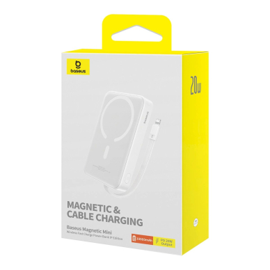 Baseus Magnetic Mini MagSafe 10000mAh 20W powerbankbuilt-in Lightning Kabelis - baltas + Baseus Simple Series USB-C - USB-C 60W 0.3m Kabelis 4