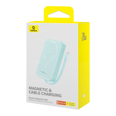 Baseus Magnetic Mini MagSafe 10000mAh 20W powerbankbuilt-in Lightning Kabelis - blue + Baseus Simple Series USB-C - USB-C 60W 0.3m Kabelis 4