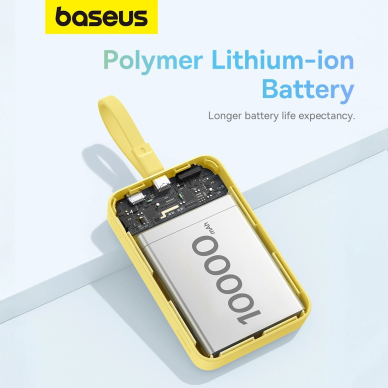 Baseus Magnetic Mini MagSafe 10000mAh 20W powerbankbuilt-in Lightning Kabelis - Geltonas + Baseus Simple Series USB-C - USB-C 60W 0.3m Kabelis 12