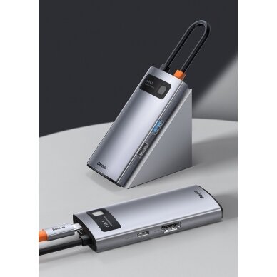 Baseus Metal Gleam 4in1 Daugiafunkcinis Šakotuvas HUB USB Type C - USB Type C 100 W / HDMI 4K 30 Hz / 1x USB 3.2 Gen 1 / 1x USB 2.0 (CAHUB-CY0G) UGLX912 11