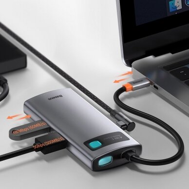 Baseus Metal Gleam 4in1 Daugiafunkcinis Šakotuvas HUB USB Type C - USB Type C 100 W / HDMI 4K 30 Hz / 1x USB 3.2 Gen 1 / 1x USB 2.0 (CAHUB-CY0G) UGLX912 13