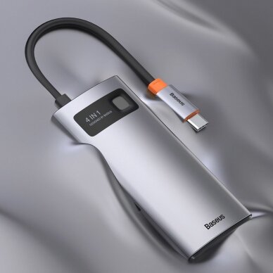 Baseus Metal Gleam 4in1 Daugiafunkcinis Šakotuvas HUB USB Type C - USB Type C 100 W / HDMI 4K 30 Hz / 1x USB 3.2 Gen 1 / 1x USB 2.0 (CAHUB-CY0G) UGLX912 18