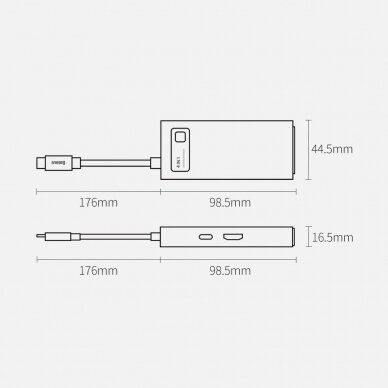 Baseus Metal Gleam 4in1 Daugiafunkcinis Šakotuvas HUB USB Type C - USB Type C 100 W / HDMI 4K 30 Hz / 1x USB 3.2 Gen 1 / 1x USB 2.0 (CAHUB-CY0G) UGLX912 19