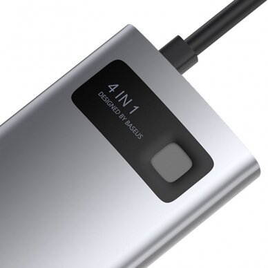 Baseus Metal Gleam 4in1 Daugiafunkcinis Šakotuvas HUB USB Type C - USB Type C 100 W / HDMI 4K 30 Hz / 1x USB 3.2 Gen 1 / 1x USB 2.0 (CAHUB-CY0G) UGLX912 3