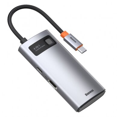 Baseus Metal Gleam 4in1 Daugiafunkcinis Šakotuvas HUB USB Type C - USB Type C 100 W / HDMI 4K 30 Hz / 1x USB 3.2 Gen 1 / 1x USB 2.0 (CAHUB-CY0G) UGLX912 6