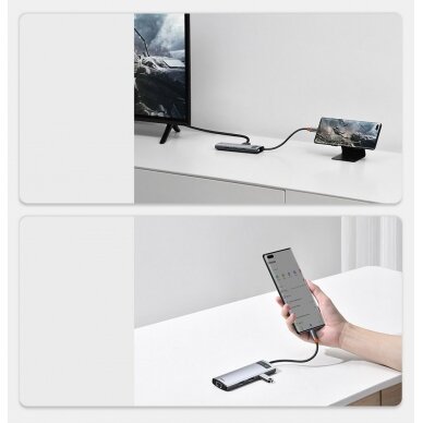 Baseus Metal Gleam 6in1 Multifunkcinis Šakotuvas HUB USB Type C - USB Type C 100 W / HDMI 4K 30 Hz / 3x USB 3.2 Gen 1 / RJ45 1 Gbps (CAHUB-CW0G) UGLX912 19