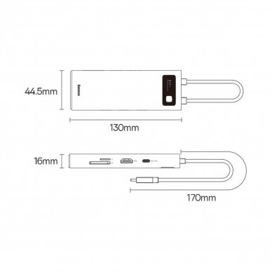 Baseus Metal Gleam Series 8 in 1 HUB Docking Station USB Type C - 1 x HDMI / 3 x USB 3.2 Gen.1 / 1 x Power Delivery / 1 x SD card reader / 1 x TF card reader / 1 x VGA gray (WKWG050013) 24