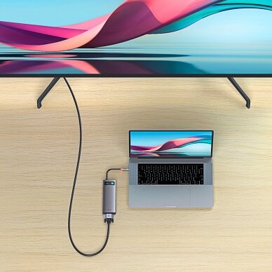 Baseus Metal Gleam Series 8 in 1 HUB Docking Station USB Type C - 1 x HDMI / 3 x USB 3.2 Gen.1 / 1 x Power Delivery / 1 x SD card reader / 1 x TF card reader / 1 x VGA gray (WKWG050013) 8