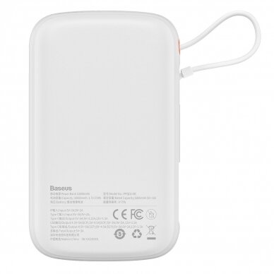 Baseus Qpow powerbank 10000mAh built-in USB Type-C cable 22.5W Quick Charge SCP AFC FCP Baltas (PPQD020102) 2