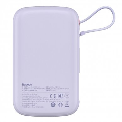 Baseus Qpow powerbank 10000mAh built-in USB Type-C cable 22.5W Quick Charge SCP AFC FCP Violetinis (PPQD020105) 10