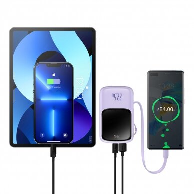 Baseus Qpow powerbank 10000mAh built-in USB Type-C cable 22.5W Quick Charge SCP AFC FCP Violetinis (PPQD020105) 11