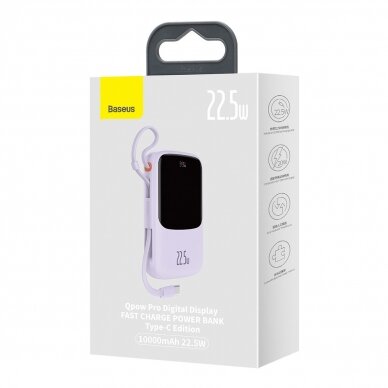 Baseus Qpow powerbank 10000mAh built-in USB Type-C cable 22.5W Quick Charge SCP AFC FCP Violetinis (PPQD020105) 4