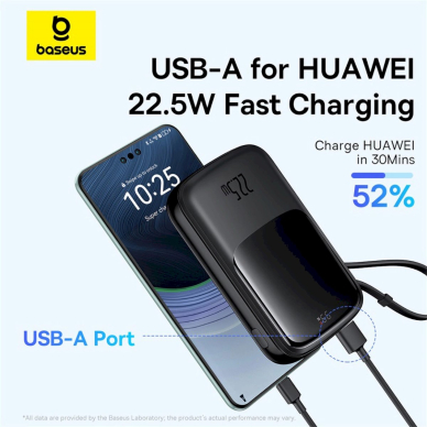 Baseus Qpow Pro+ 10000mAh 22.5W powerbankbuilt-in USB-C Kabelisdisplay - Juodas 15