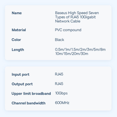 Baseus Speed Seven High Speed RJ45 Network Cable 10Gbps 0.5m Black (WKJS010001) 21