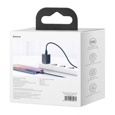 Baseus Super Si 1C Greitas Buitinis Įkroviklis USB Type C 20 W Mėlynas (CCSUP-B03) 5