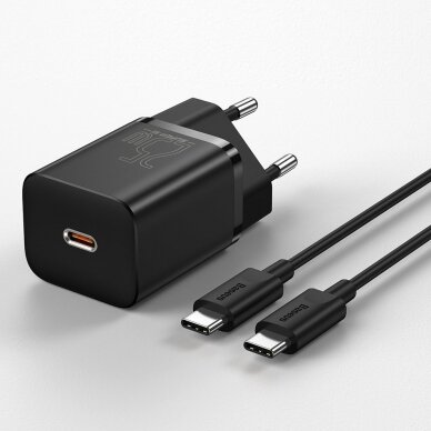 Baseus Super Si Quick Charger 1C 25W EU Sets Black + Mini Black Cable Type-C to Type-C 3A 1m (TZCCSUP-L01) 16