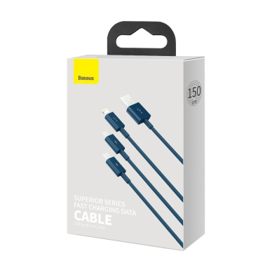 Baseus Superior Cable USB - Lightning / micro USB / USB Type 3,5 A 1,5m Blue (CAMLTYS-03) 4