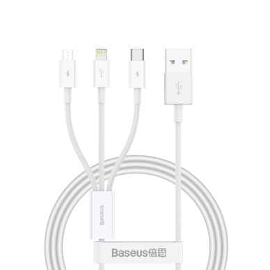 Baseus Superior Series USB-A - USB-C / Lightning / micro USB 3.5A Kabelis 0.5m - baltas