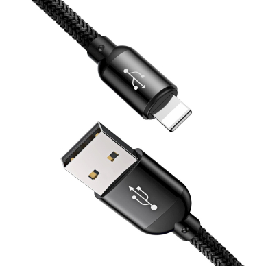 Baseus Three Primary Colors 3in1 USB-A - micro USB / Lightning / USB-C 3.5A Kabelis 0.3 m - Juodas 3