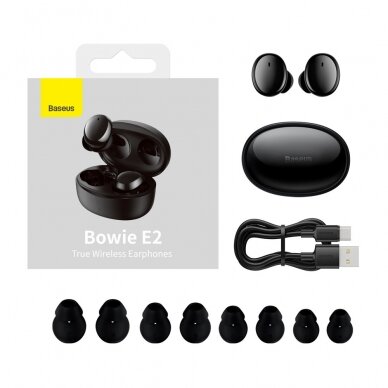 Belaidės Ausinės Atsparios Vandeniui Baseus Bowie E2 TWS Bluetooth 5.2 Wireless Earphones Waterproof IP55 Juodos (NGTW090001) 21