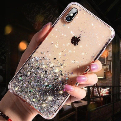 Blizgus TPU dėklas Wozinsky Star Glitter Xiaomi Redmi Note 9T 5G juodas 6