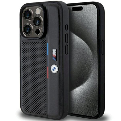 BMW Perforated Tricolor Line Dėklas skirtas iPhone 15 Pro - Juodas