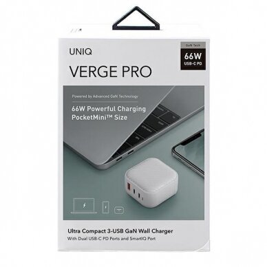 Buitinis Pakrovėjas UNIQ Verge Pro 66W Gan USB-C Baltas 8