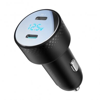 Car charger 2x USB C 70W with LED display Joyroom JR-CCD02 | Juodas