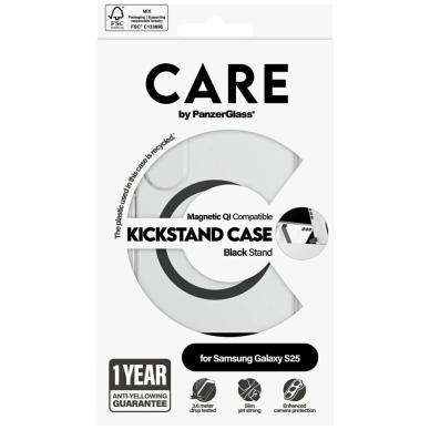 CARE by PanzerGlass Feature Juodas Kickstand  QI Dėklas Samsung Galaxy S25 - Permatomas 3