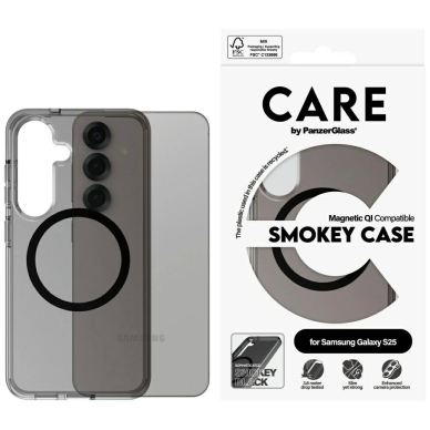 CARE by PanzerGlass Flagship Urban Combat Black QI Dėklas Samsung Galaxy S25 - Semi-Permatomas Smoke