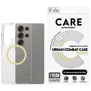 CARE by PanzerGlass Flagship Urban Combat Chardonnay QI Dėklas Samsung Galaxy S25 Ultra - Permatomas