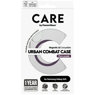 CARE by PanzerGlass Flagship Urban Combat Purple QI Dėklas Samsung Galaxy S25 - Permatomas 3