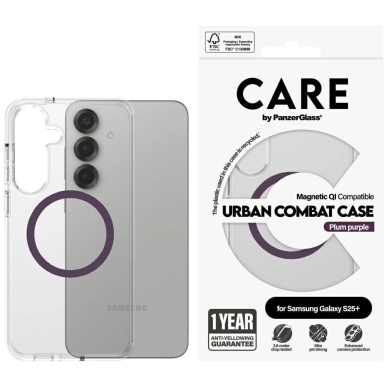 CARE by PanzerGlass Flagship Urban Combat Purple QI Dėklas Samsung Galaxy S25+ - Permatomas