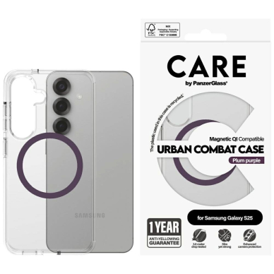 CARE by PanzerGlass Flagship Urban Combat Purple QI Dėklas Samsung Galaxy S25 - Permatomas