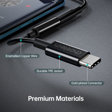 Choetech AUX003 USB-C / DC 3.5mm audio adapter - Juodas 8