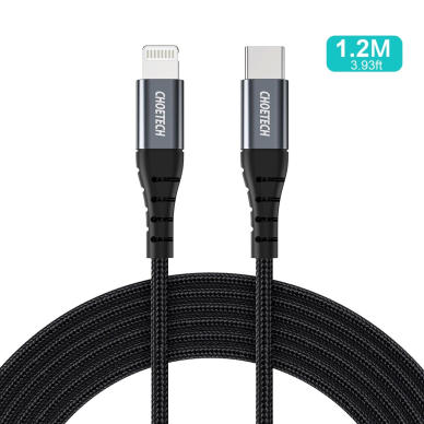 Choetech IP0039 USB-C / Lightning MFi Kabelis, 1.2m long - Juodas 2